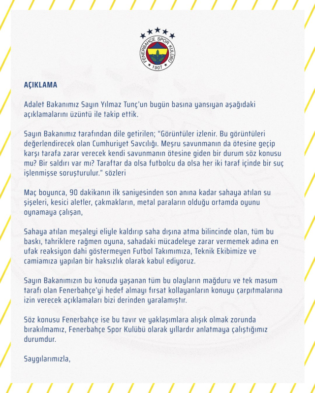 Fenerbahce Den Adalet Bakani Yilmaz Tunc A Yanit 16960873 2927 M